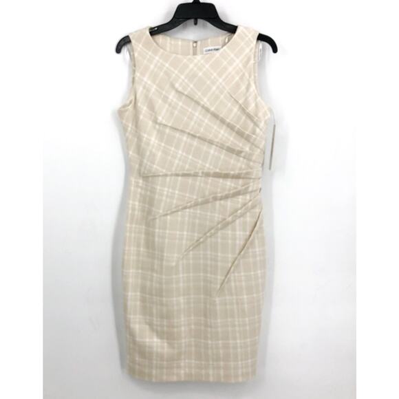 CALVIN KLEIN Womens Plaid Starburst Sheath Dress Size 8 Stony Beige White NWT - Picture 5 of 13